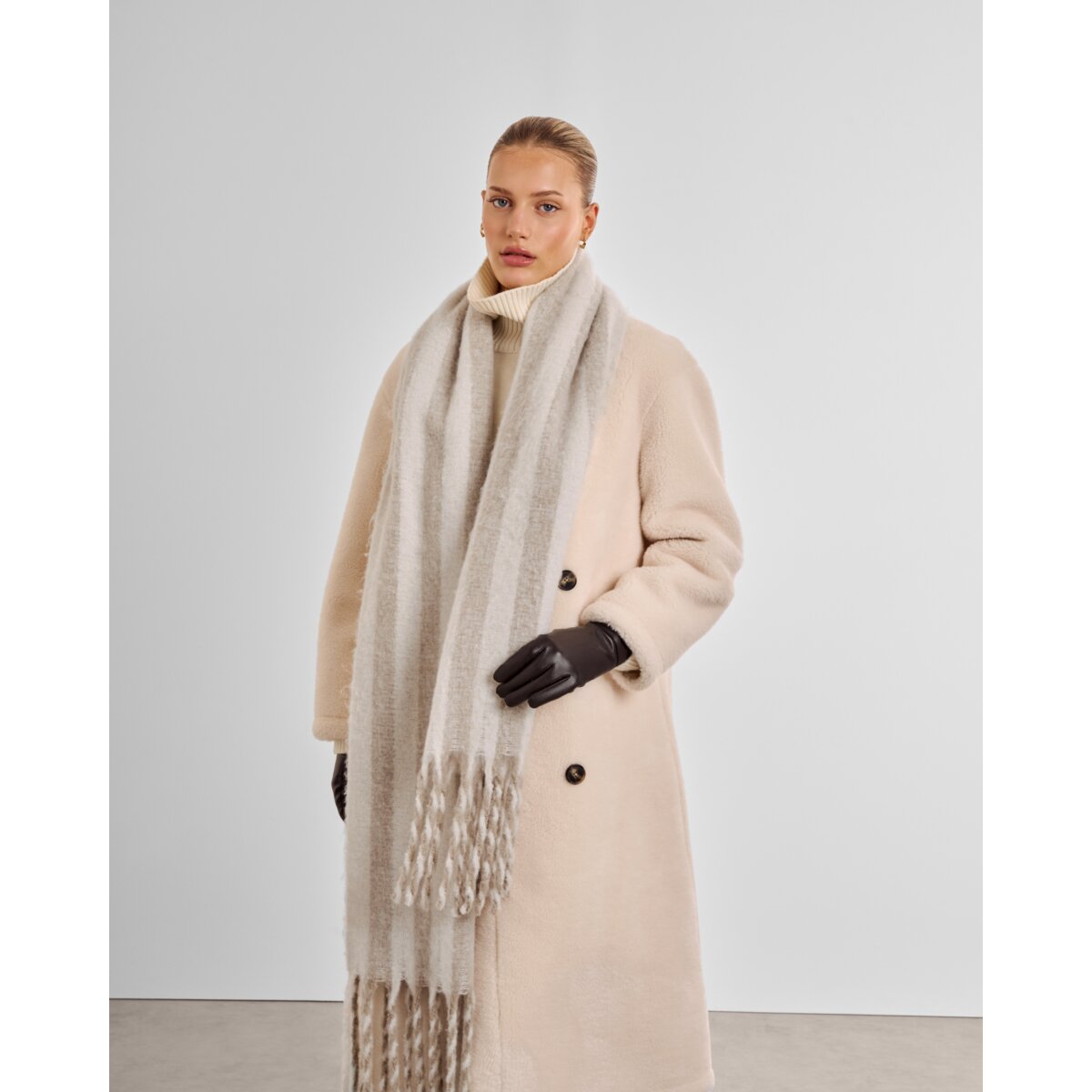 Katie Loxton Recycled Tassel Scarf available in Pink & Cherry and Off White & Sand