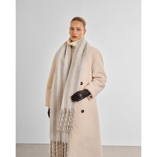 Katie Loxton Recycled Tassel Scarf available in Pink & Cherry and Off White & Sand