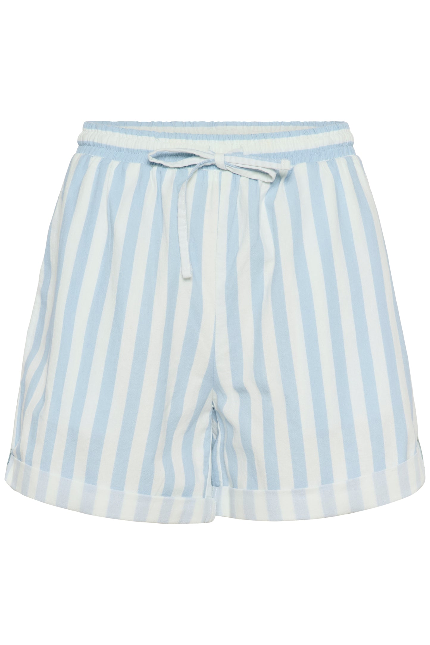 Woman wearing the Saint tropez blue and white zalinda  striped shorts.