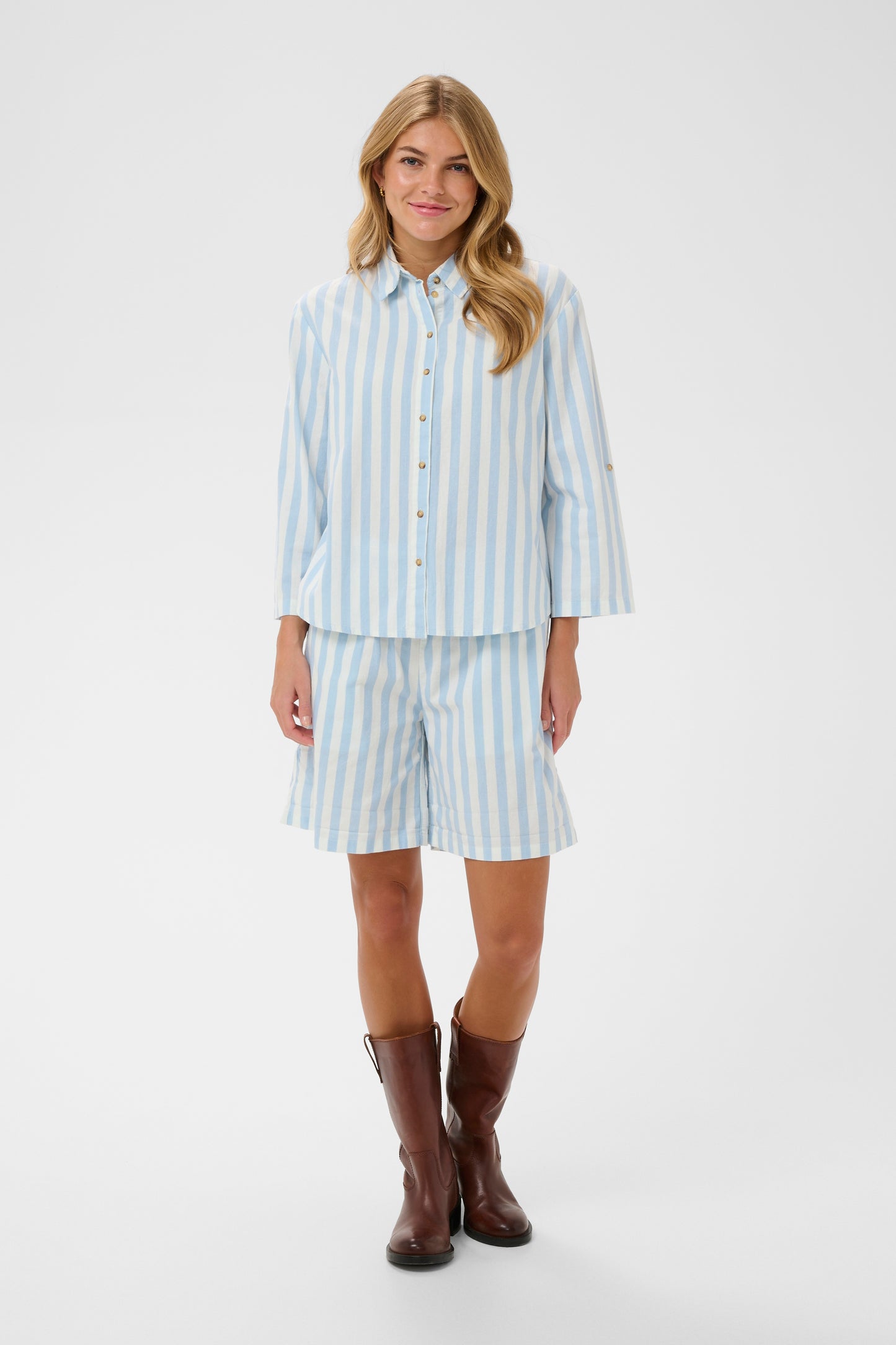 Zalinda Blue striped shirt with roll up sleeves