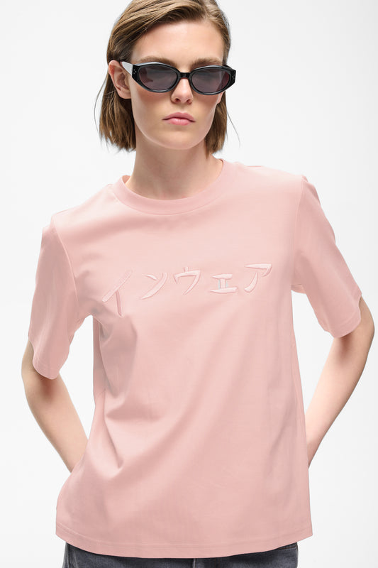 Inwear Pink Aliston T-shirt with embroidered Japanese letters on 