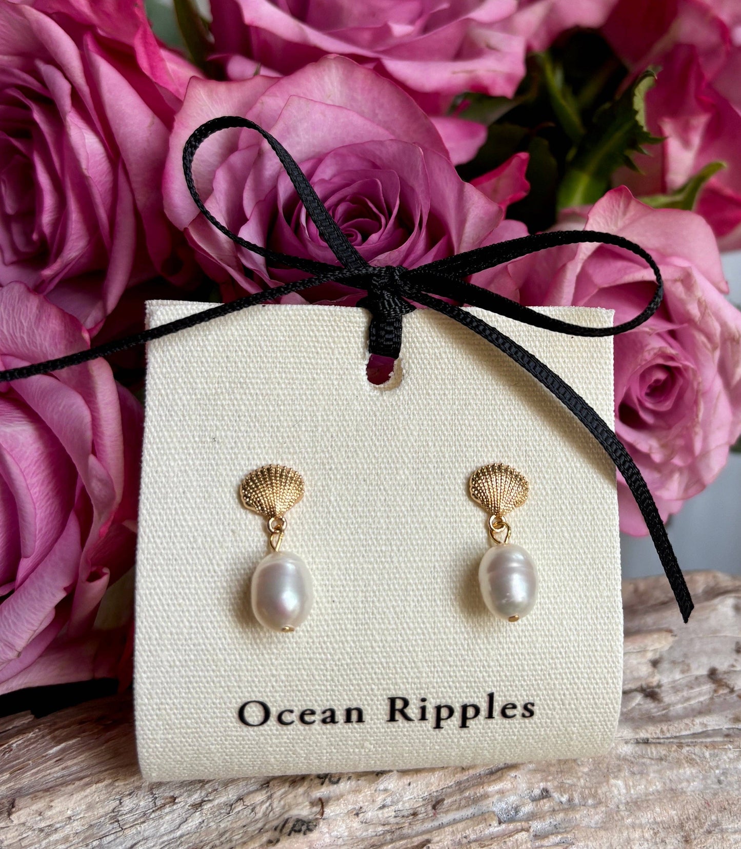 Ocean Ripples 14ct Gold Plated Fresh Water Pearl Shell Earrings