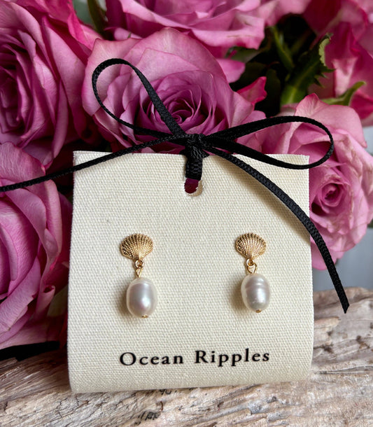 Ocean Ripples 14ct Gold Plated Fresh Water Pearl Shell Earrings