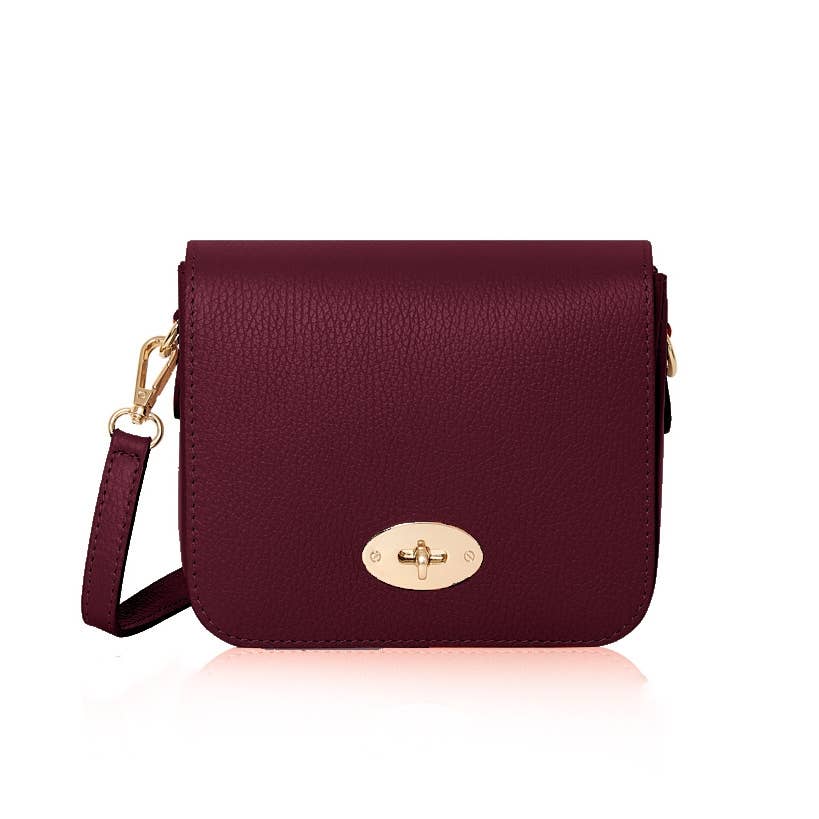 Italian Genuine Leather Crossbody Bag with Metal Clasp: Navy