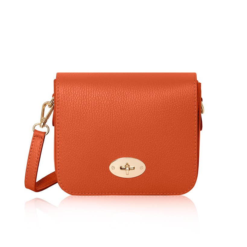 Italian Genuine Leather Crossbody Bag with Metal Clasp: Navy