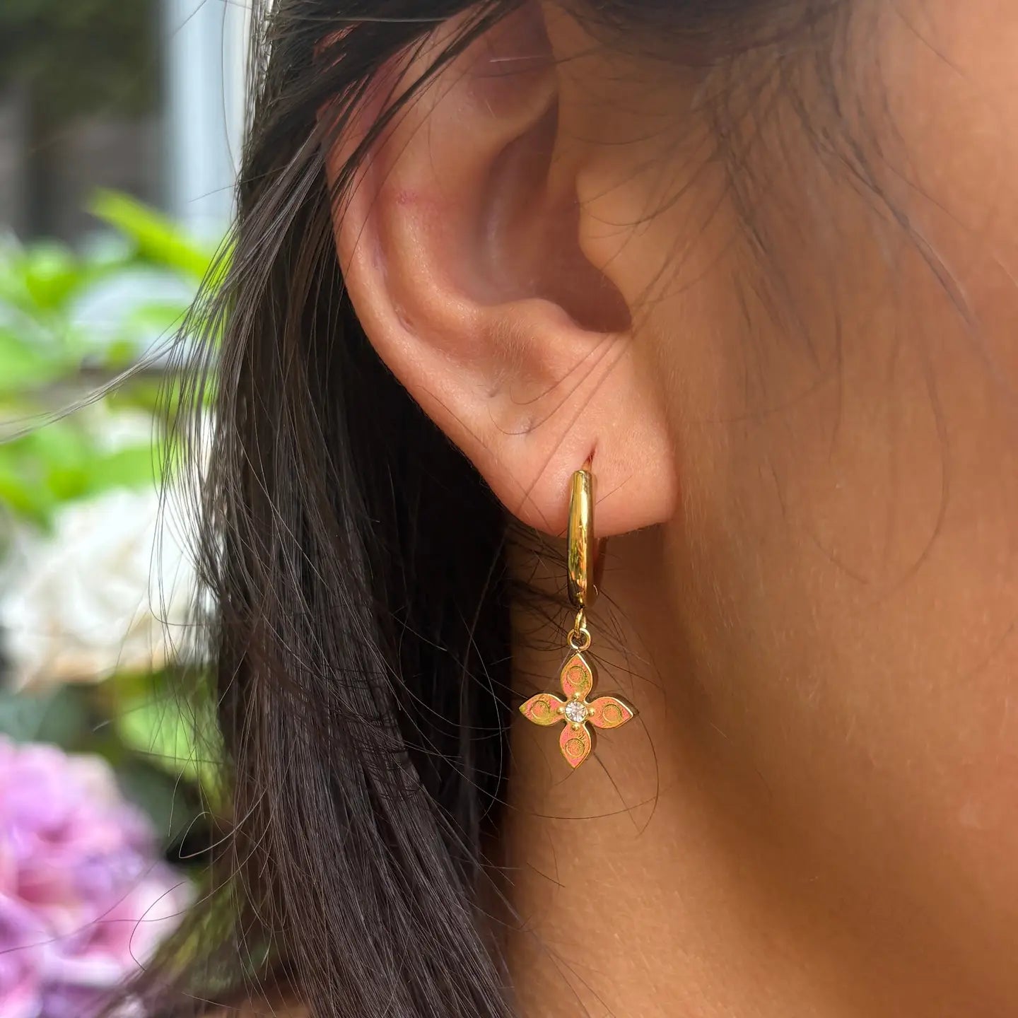 Ocean Ripples Cubic Zirconia Clover Huggie Earrings