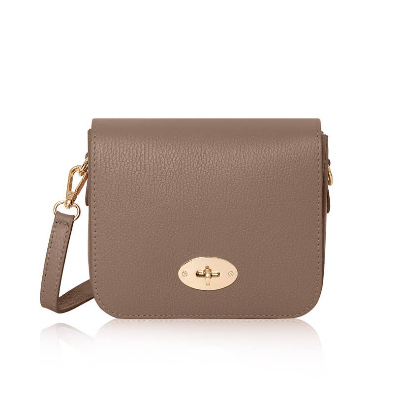 Italian Genuine Leather Crossbody Bag with Metal Clasp: Navy