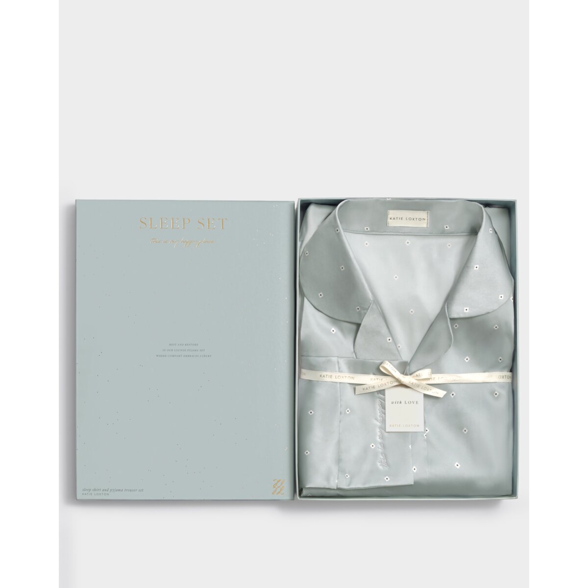 Katie Loxton Gift Boxed Blue & White Diamond Pyjamas with 'This Is My Happy Place' Embroidered Sleeve