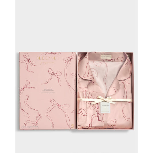 Katie Loxton Gift Boxed Pink Cherry Bow Pyjamas with 'Good Night Beautiful' Embroidered Cuff