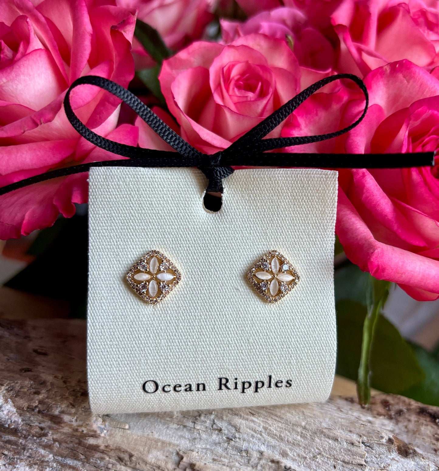 Ocean Ripples 14ct Gold Plated Cat's Eye Stud Earrings