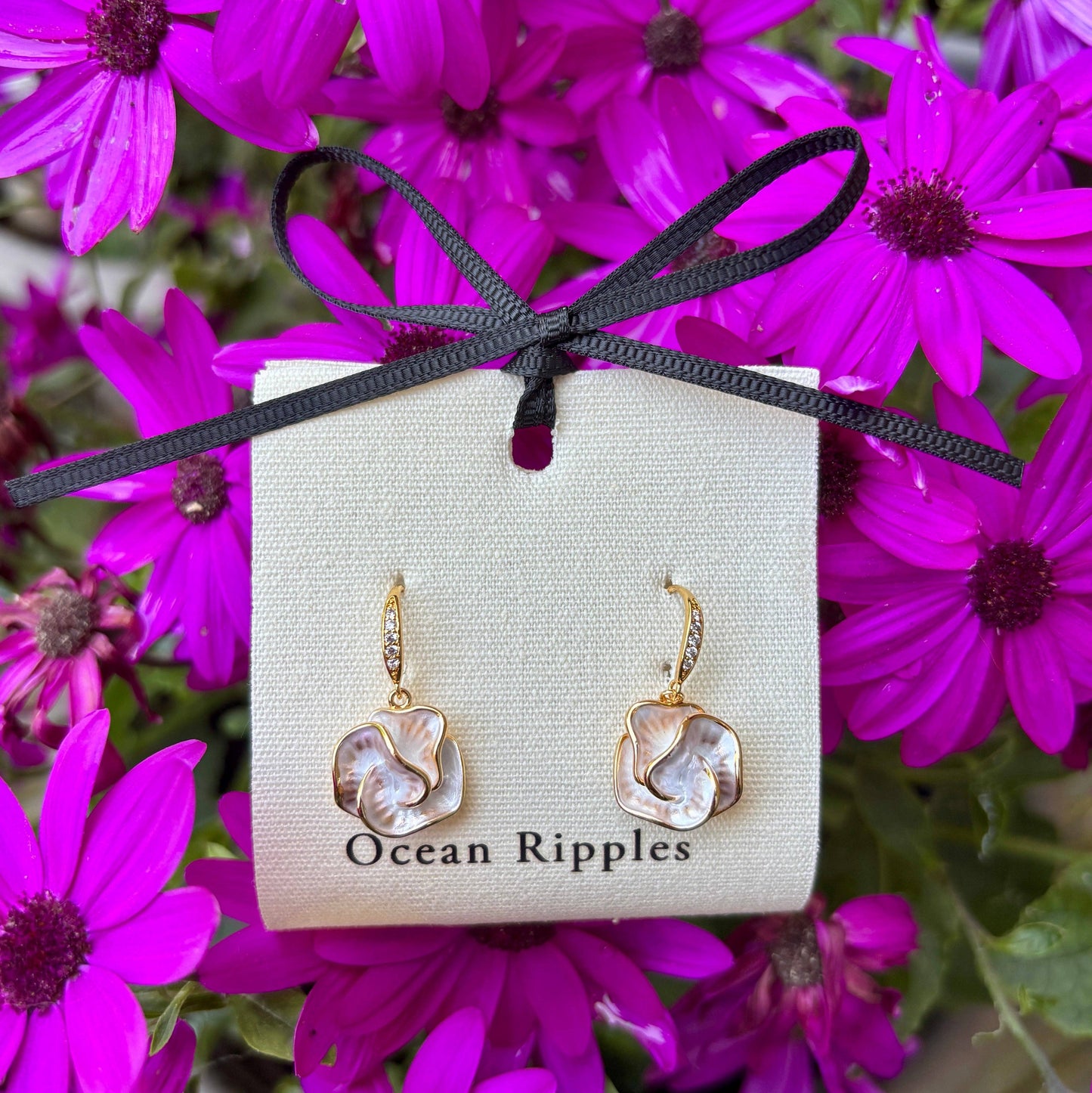 Ocean Ripples 14ct Gold Plated Moonlit Petal Earrings