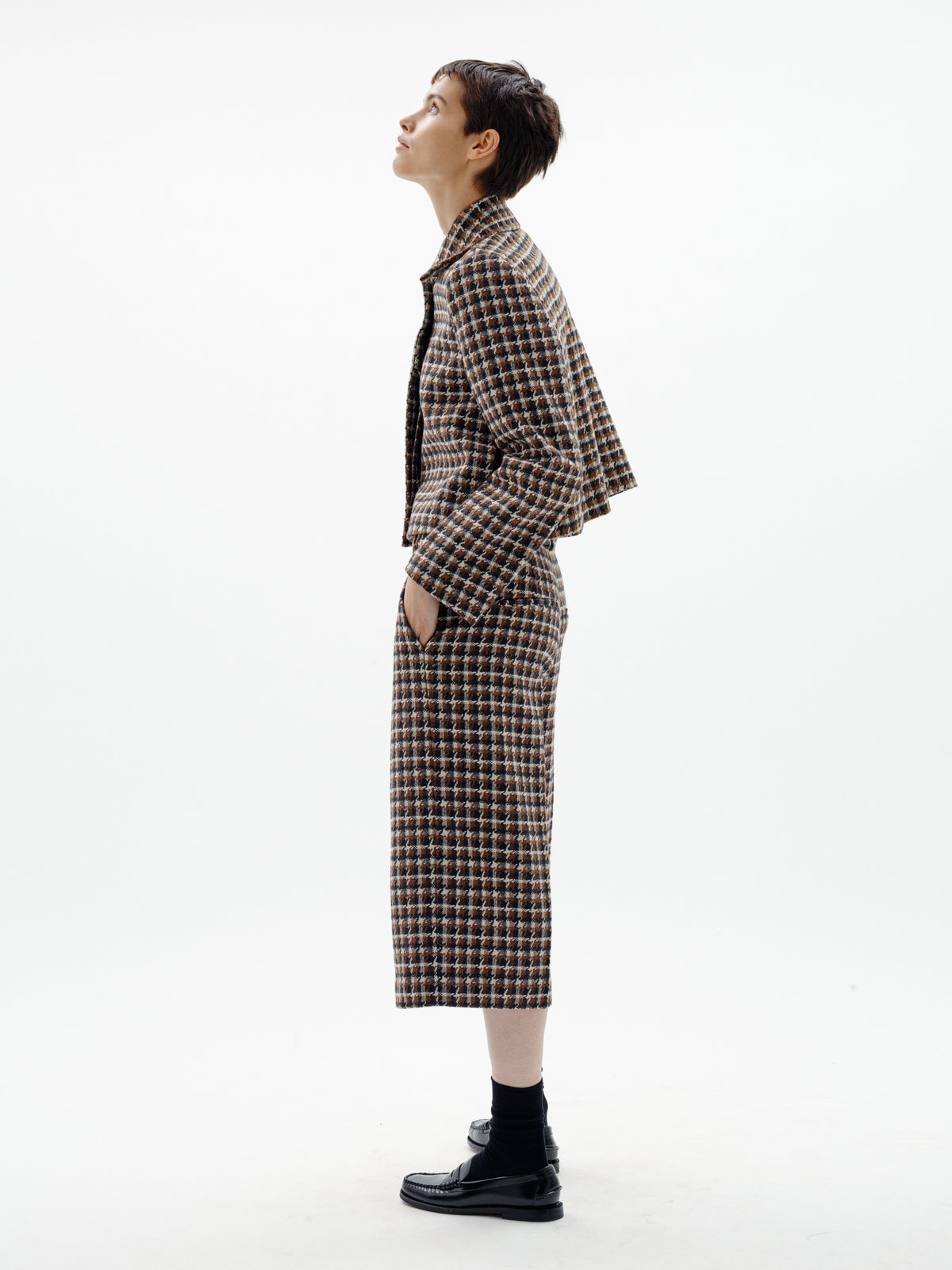 Inwear Carsonne checked cropped jacket in brown and black checks