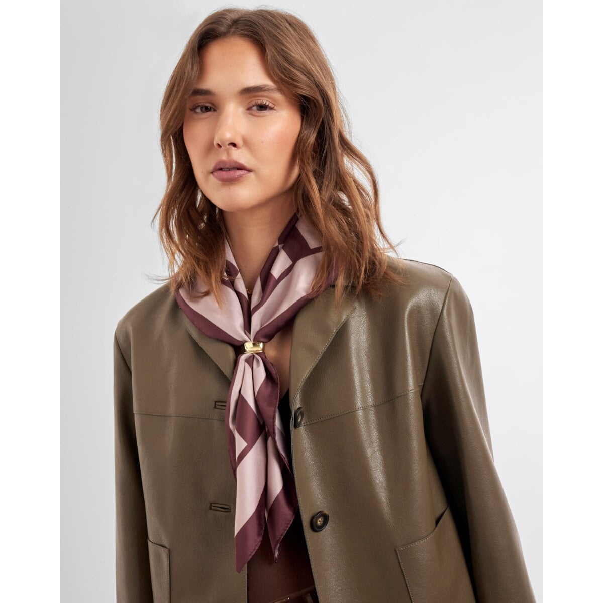 Katie Loxton Satin Multiway Scarf available in Pink & Cherry Check and Navy, Black & Light Blue Leopard Print