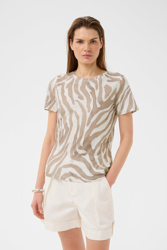 InWear Alma Print T-Shirt Neutral Zebra womens top View from the back of model
