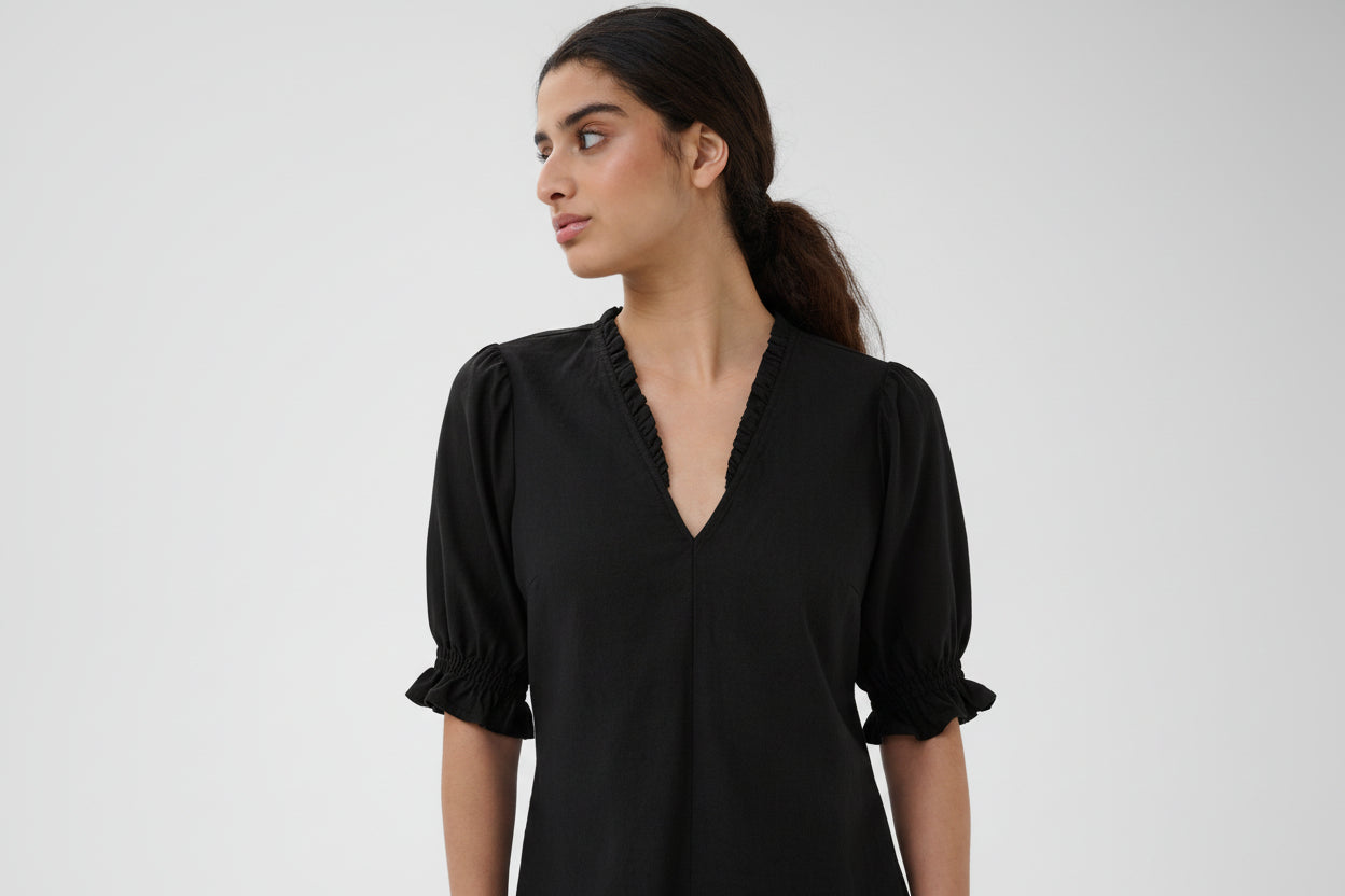 InWear Edity Rigitta black linen blend dress V neck summer dress