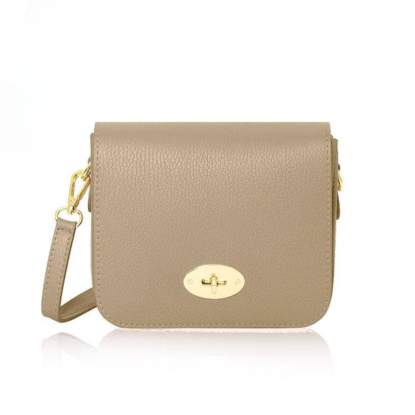 Italian Genuine Leather Crossbody Bag with Metal Clasp: Navy