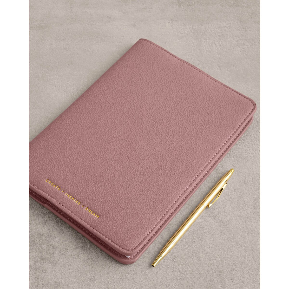 Katie Loxton Smooth Pebble Vegan Leather Notebook Cover and A5 Lined Notepad in Deep Rose and Light Taupe