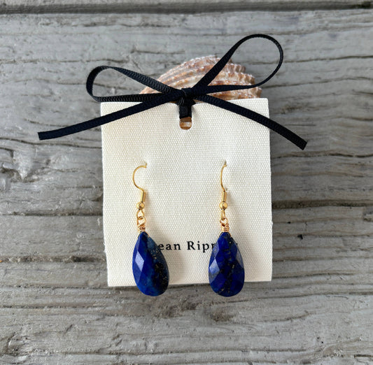 Ocean Ripples 18ct Gold Plated Lapis Lazuli Drop Earrings