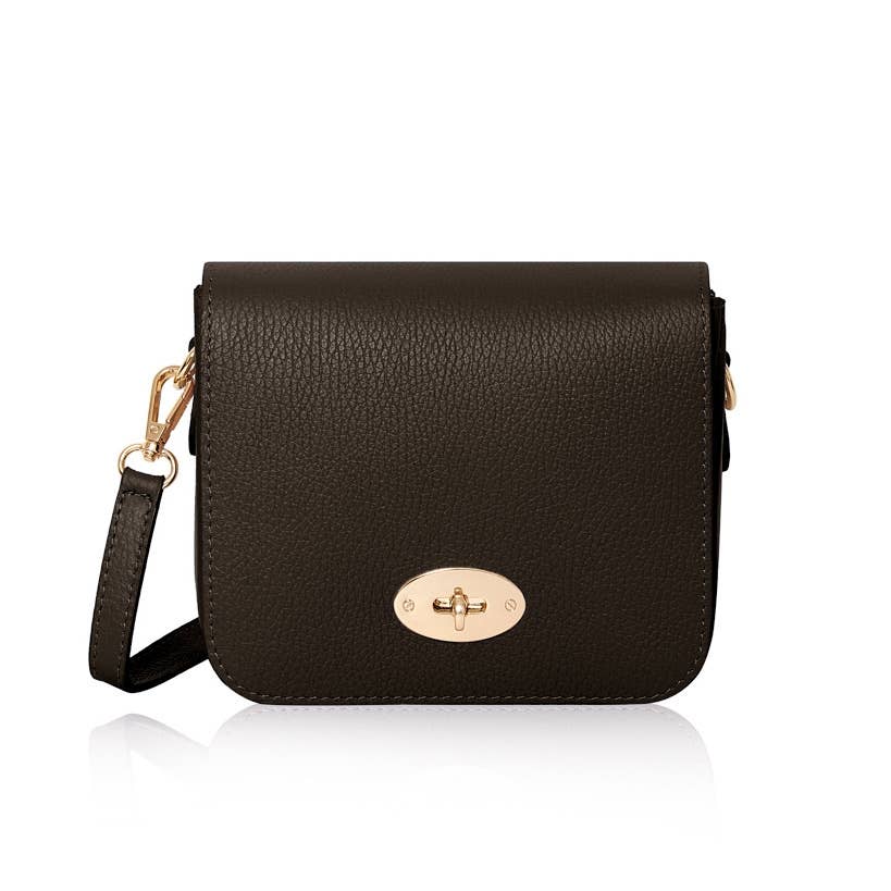 Italian Genuine Leather Crossbody Bag with Metal Clasp: Navy