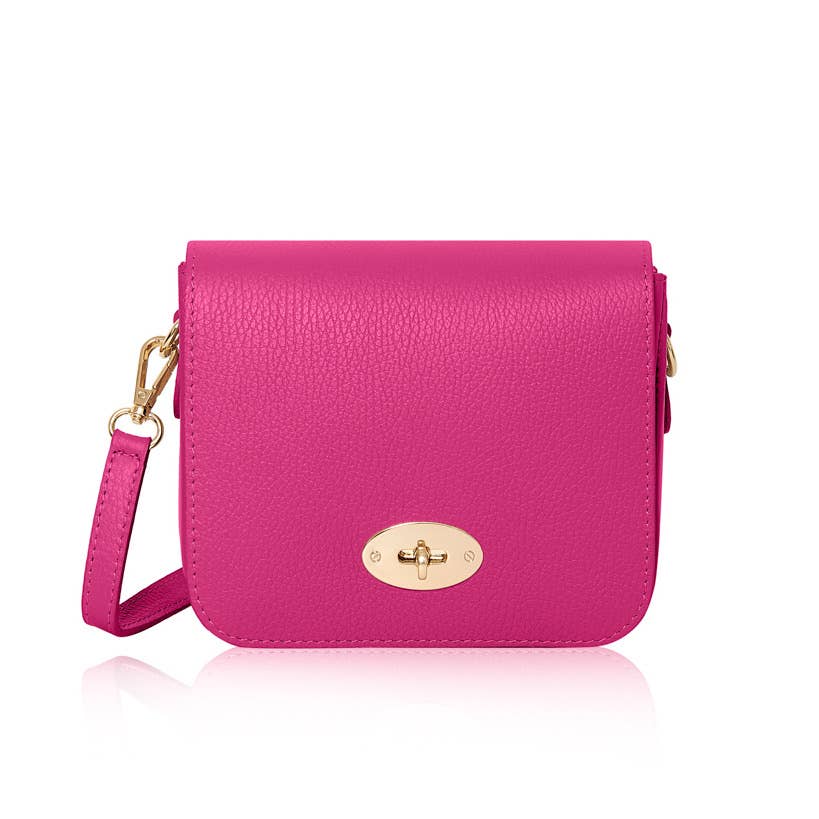 Italian Genuine Leather Crossbody Bag with Metal Clasp: Navy