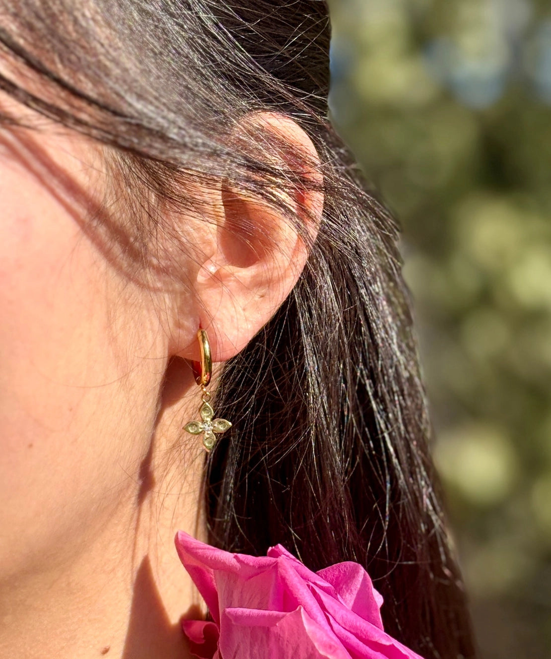 Ocean Ripples Cubic Zirconia Clover Huggie Earrings