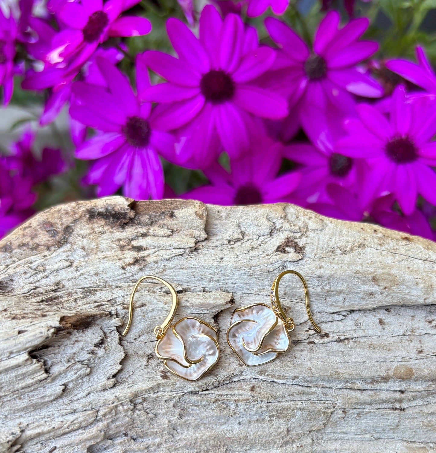 Ocean Ripples 14ct Gold Plated Moonlit Petal Earrings