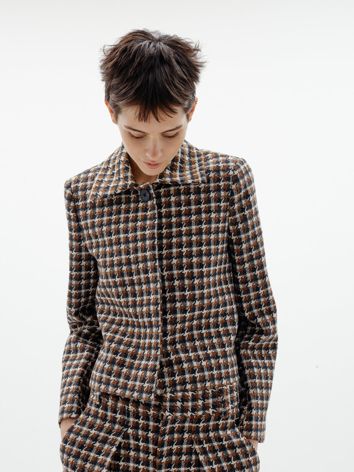 Inwear Carsonne checked cropped jacket in brown and black checks