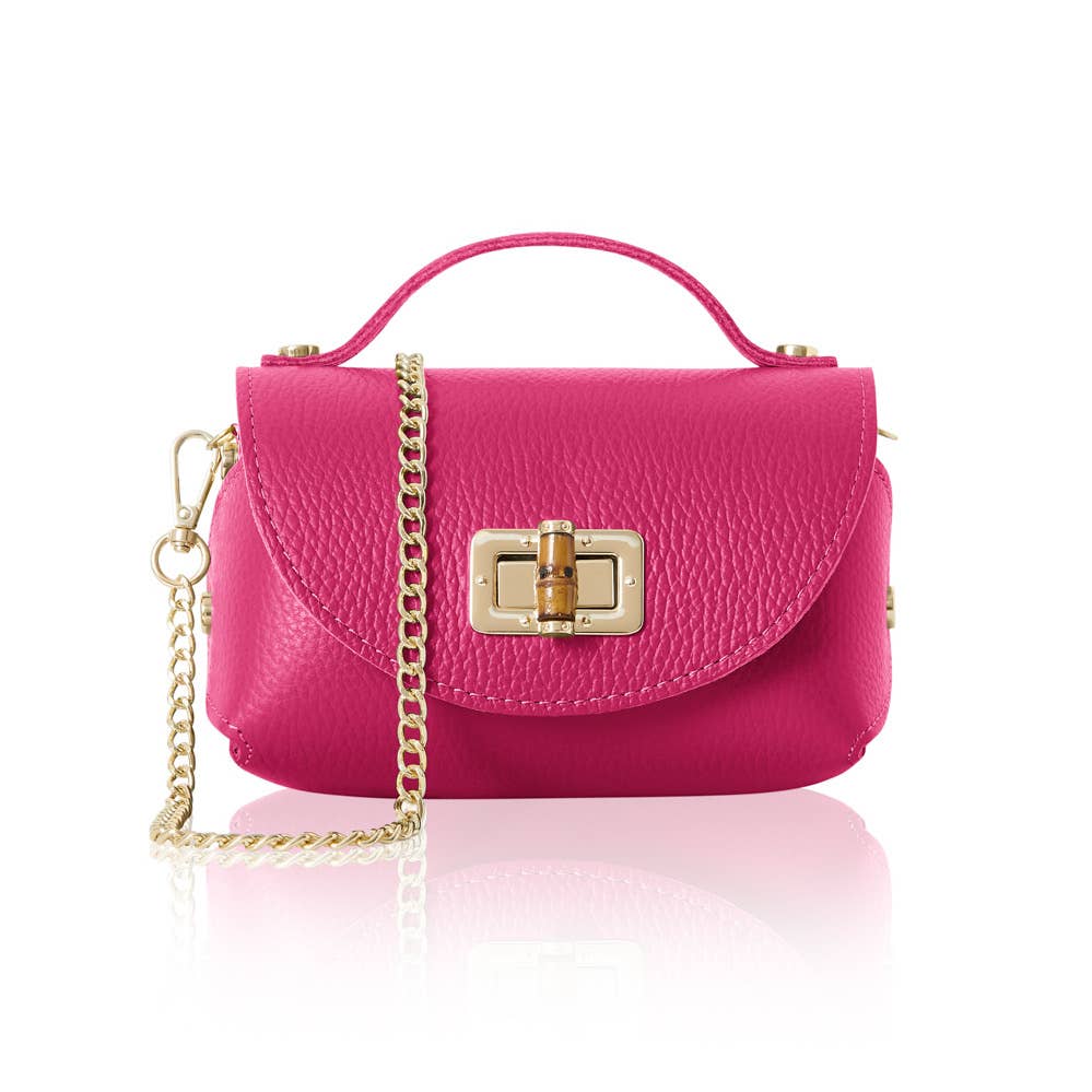 Mini top handle handbag in pink genuine leather