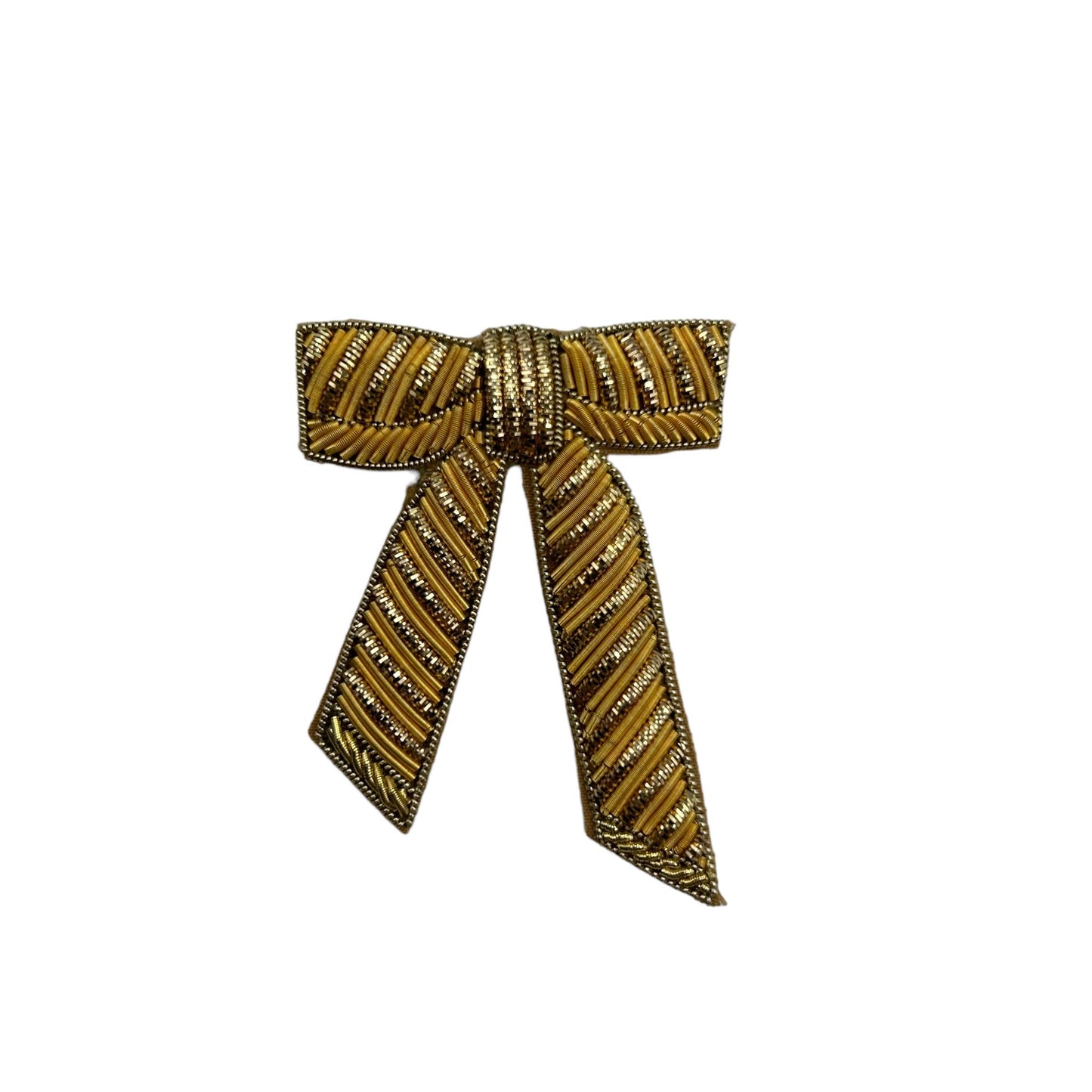 Gold and black striped bow on a white background
