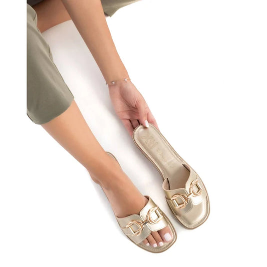 Gold Slide sandal with bar
