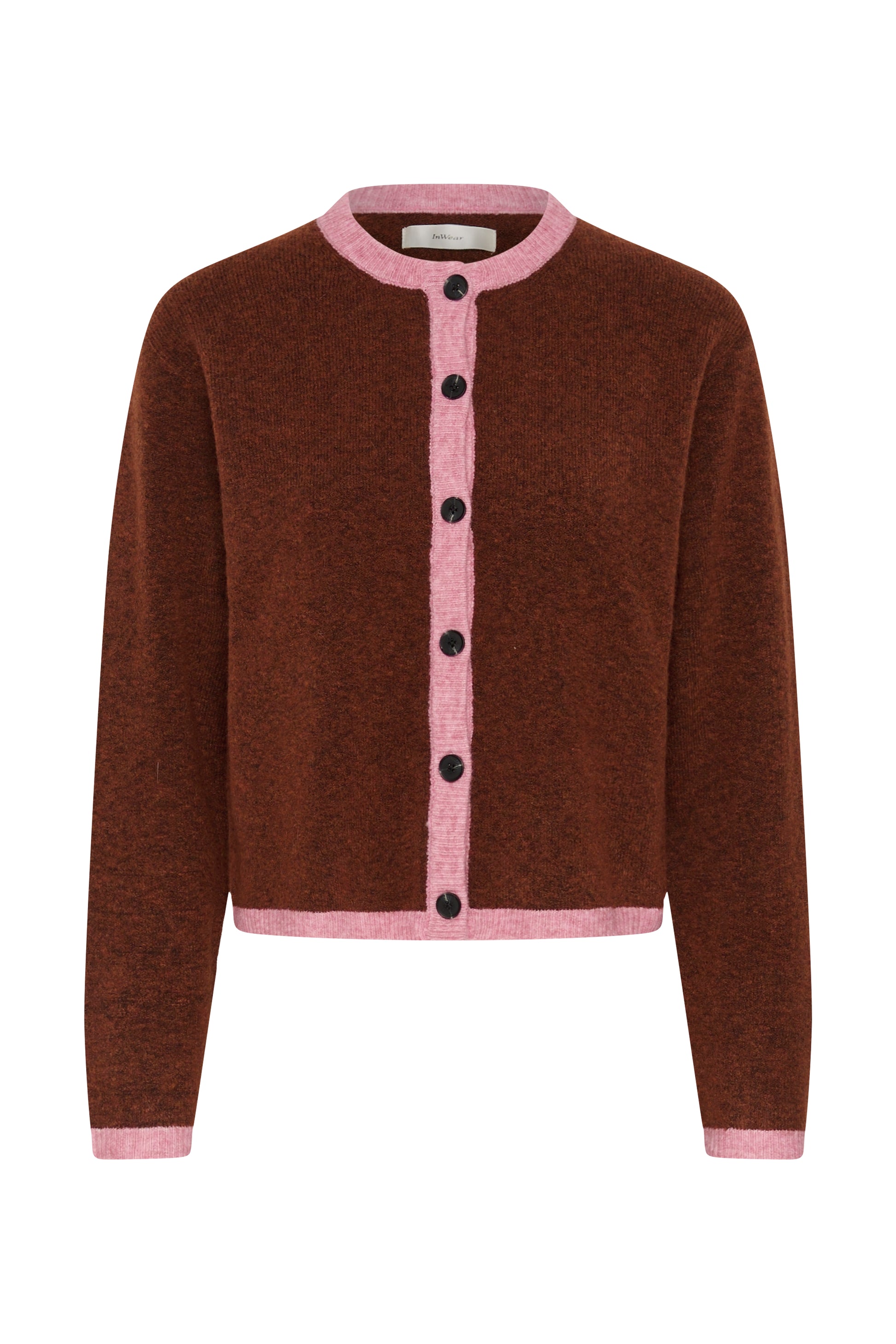 Inwear Guna Brown cardigan with pink edging