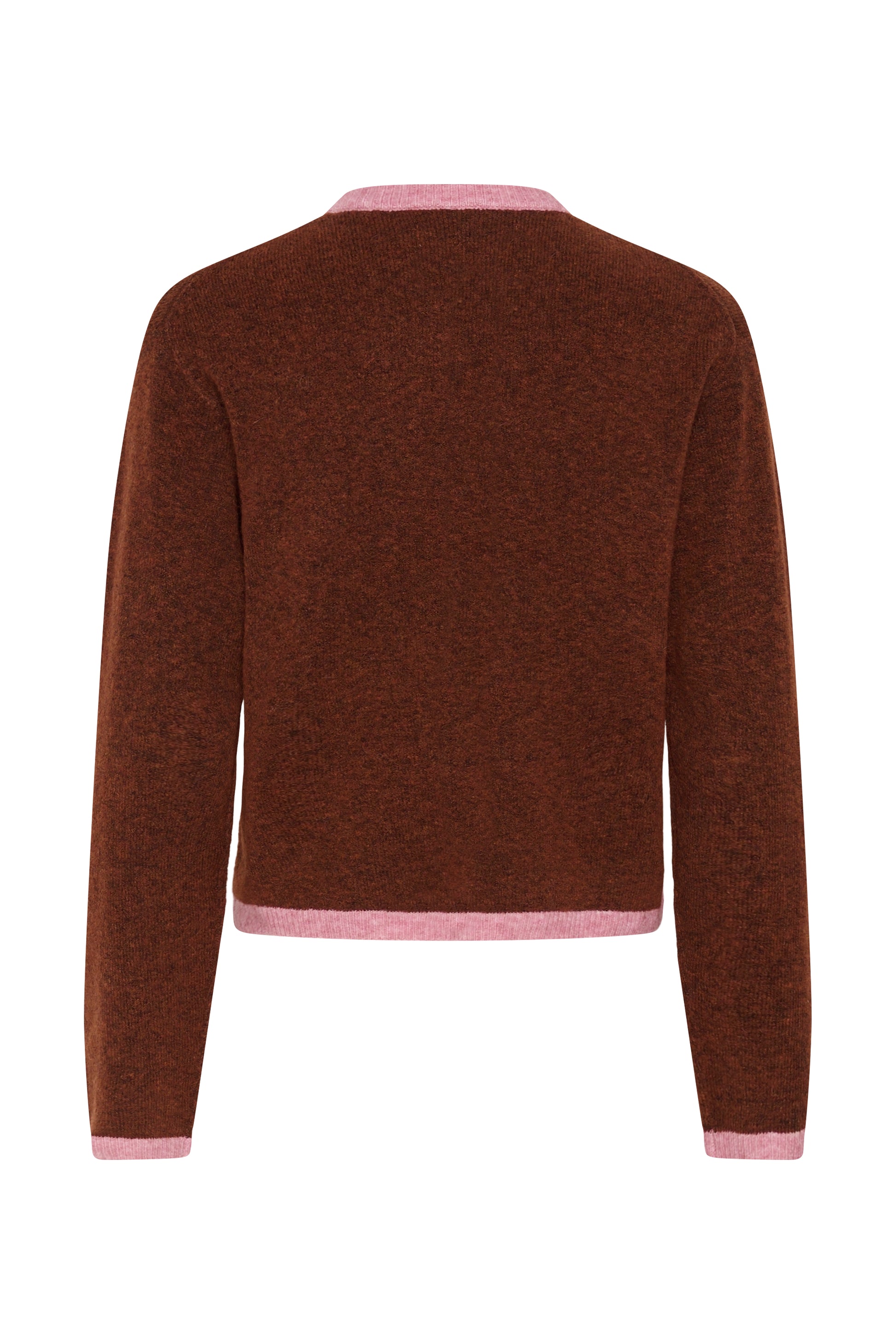 Inwear Guna Brown cardigan with pink edging