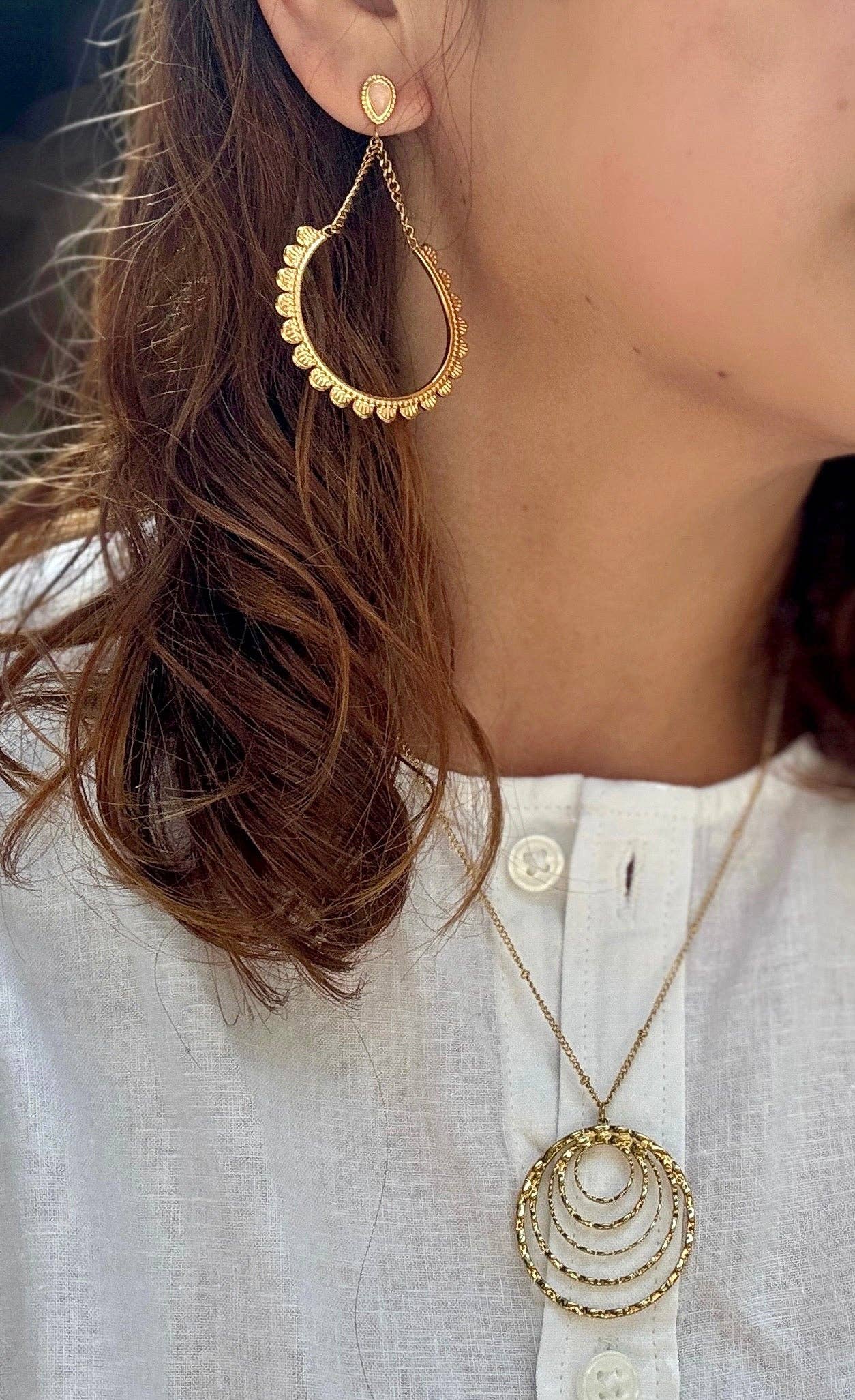 Ocean Ripples 18ct Gold Plated Hammered Multi Circle Necklace
