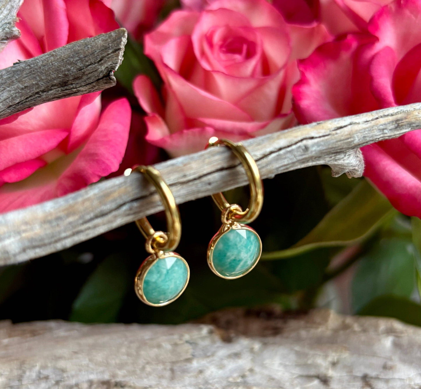 18ct gold plated amazonite huggie earrings