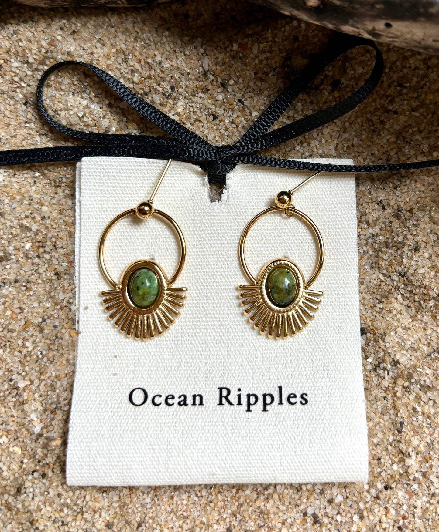 ocean ripples gold african turquoise earrings on ocean ripples card