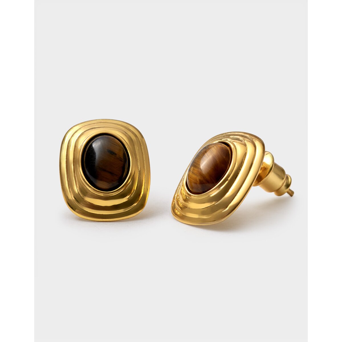 Katie Loxton Tiger's Eye Waterproof Gold Button Stud Earrings