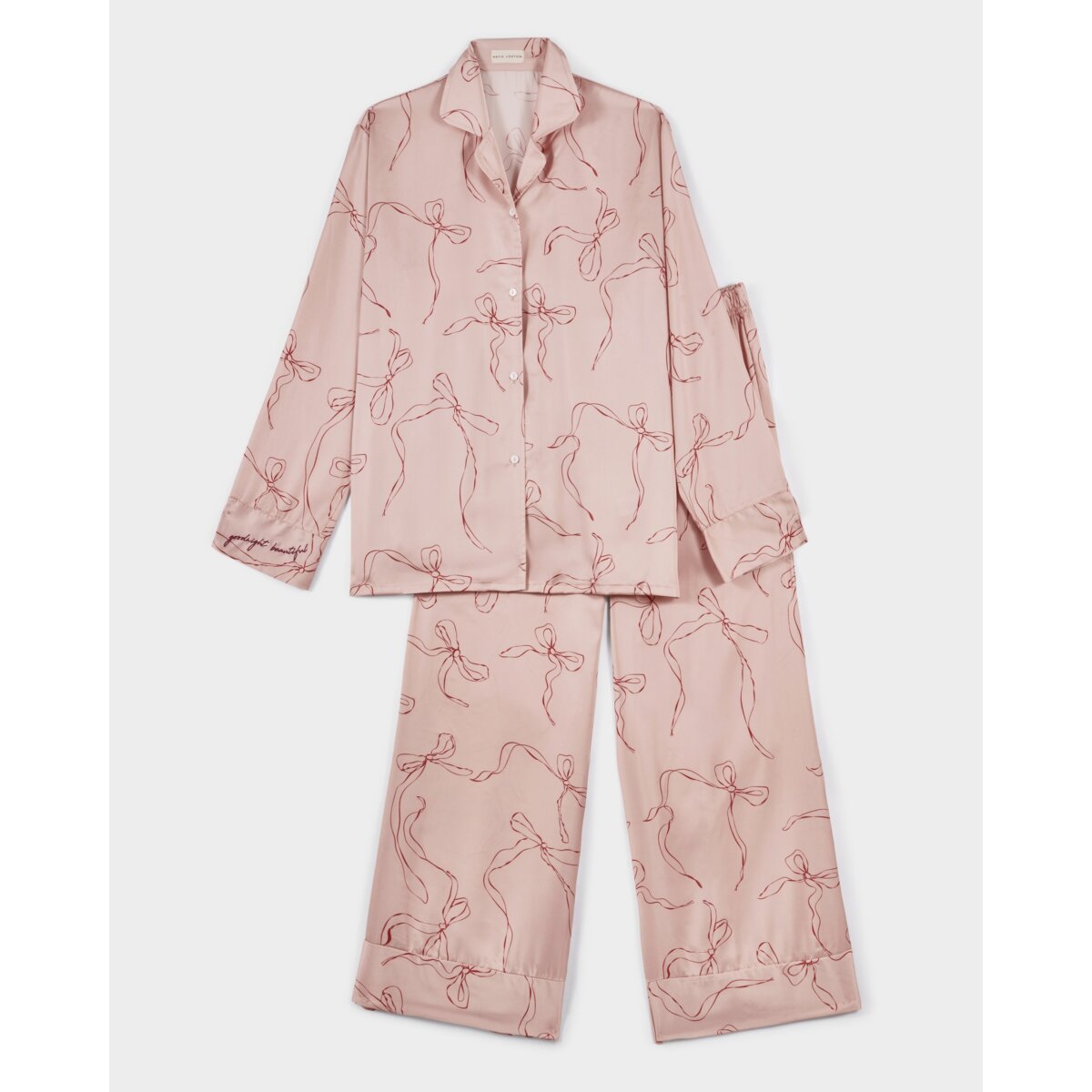 Katie Loxton Gift Boxed Pink Cherry Bow Pyjamas with 'Good Night Beautiful' Embroidered Cuff