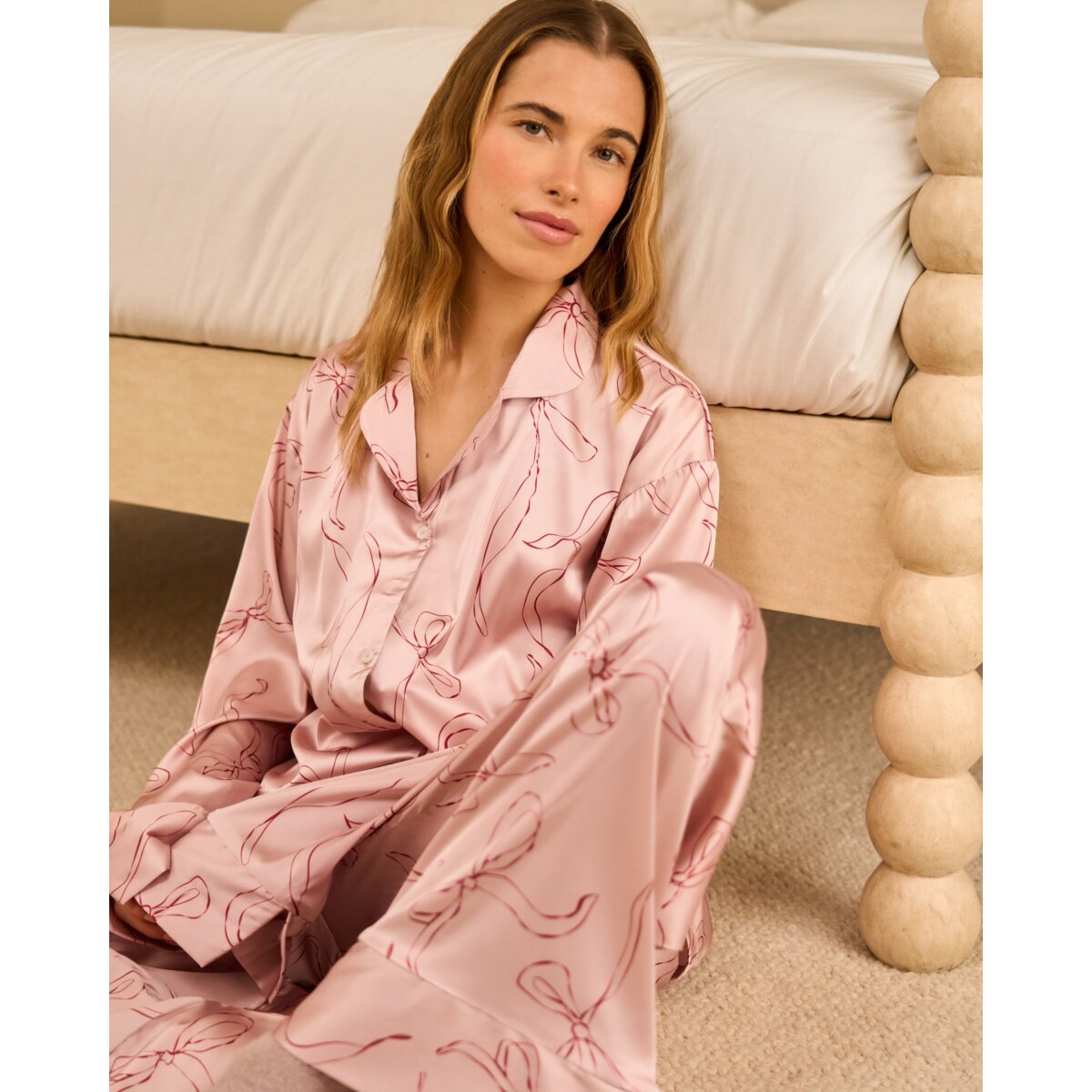 Katie Loxton Gift Boxed Pink Cherry Bow Pyjamas with 'Good Night Beautiful' Embroidered Cuff
