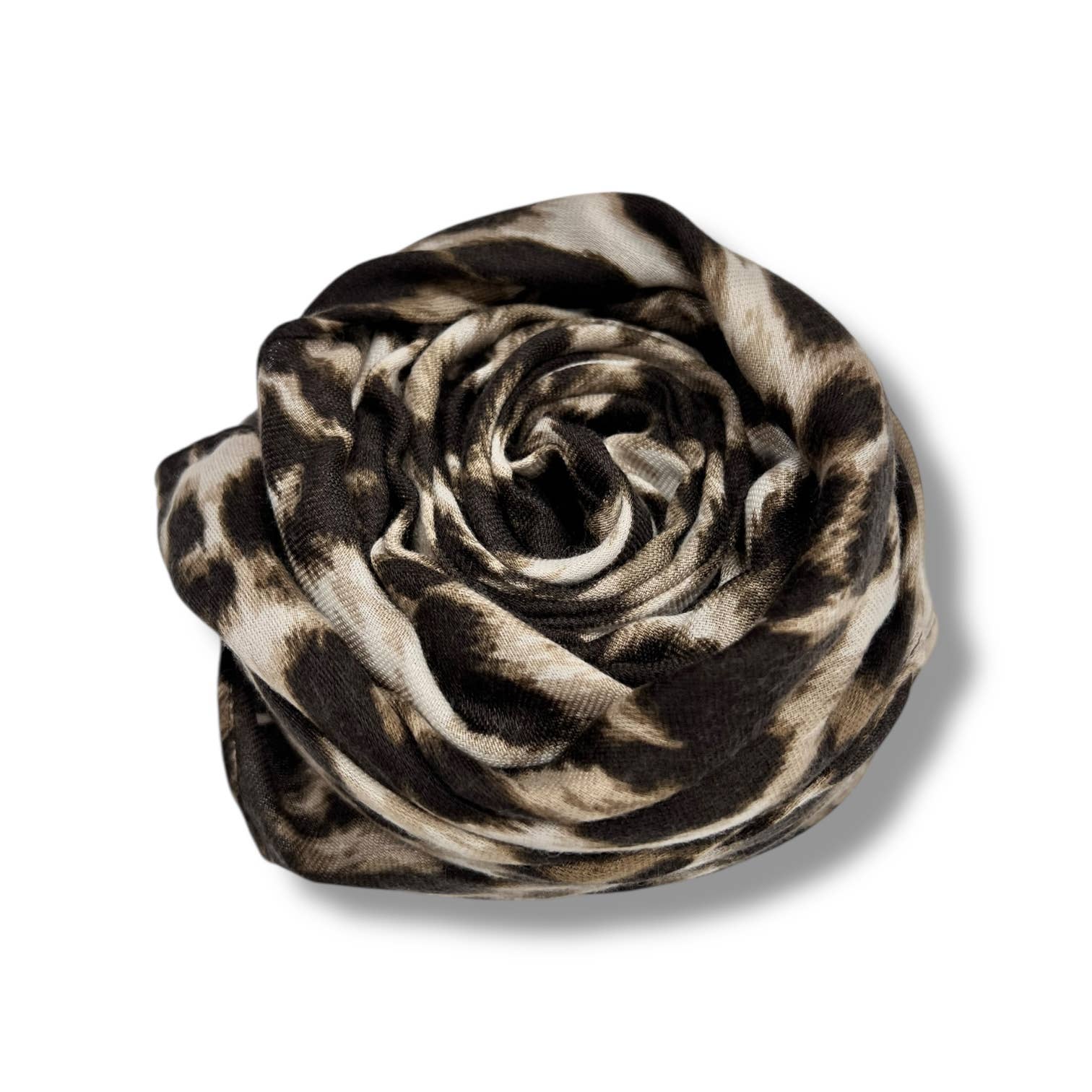 Leopard print fabric flower on a white background