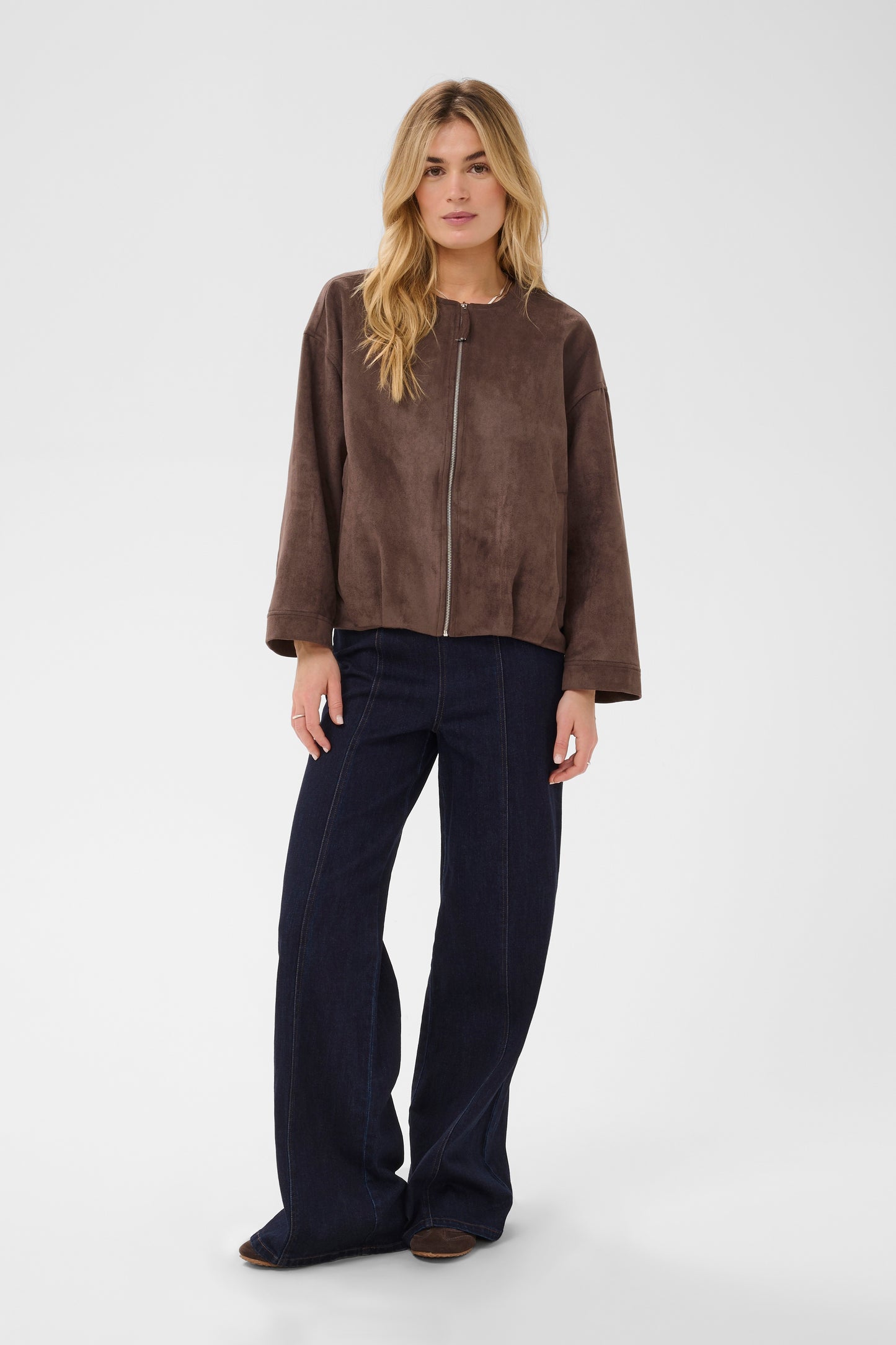 Saint tropez suede look shadow jacket in chocolate brown