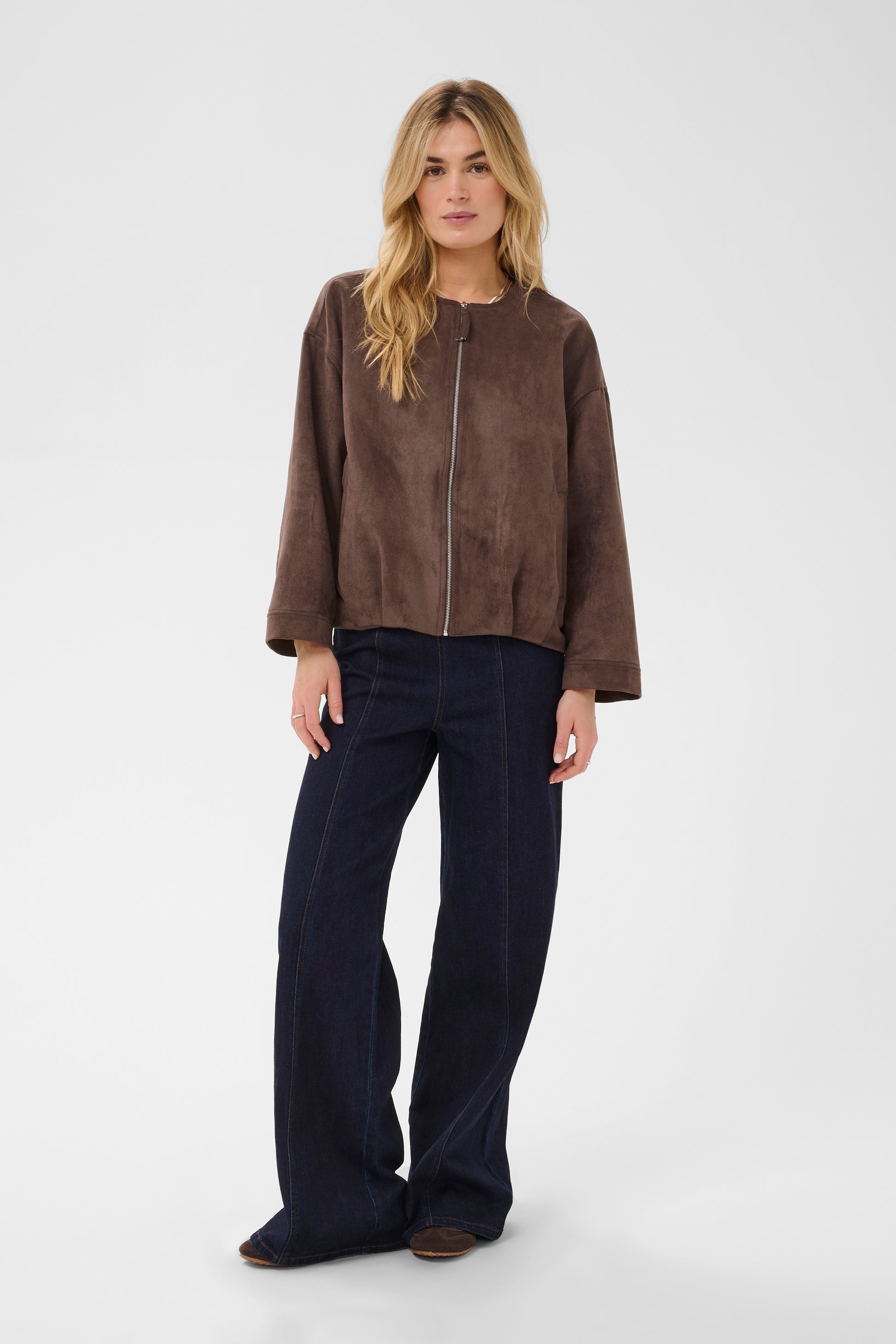 Saint tropez suede look shadow jacket in chocolate brown