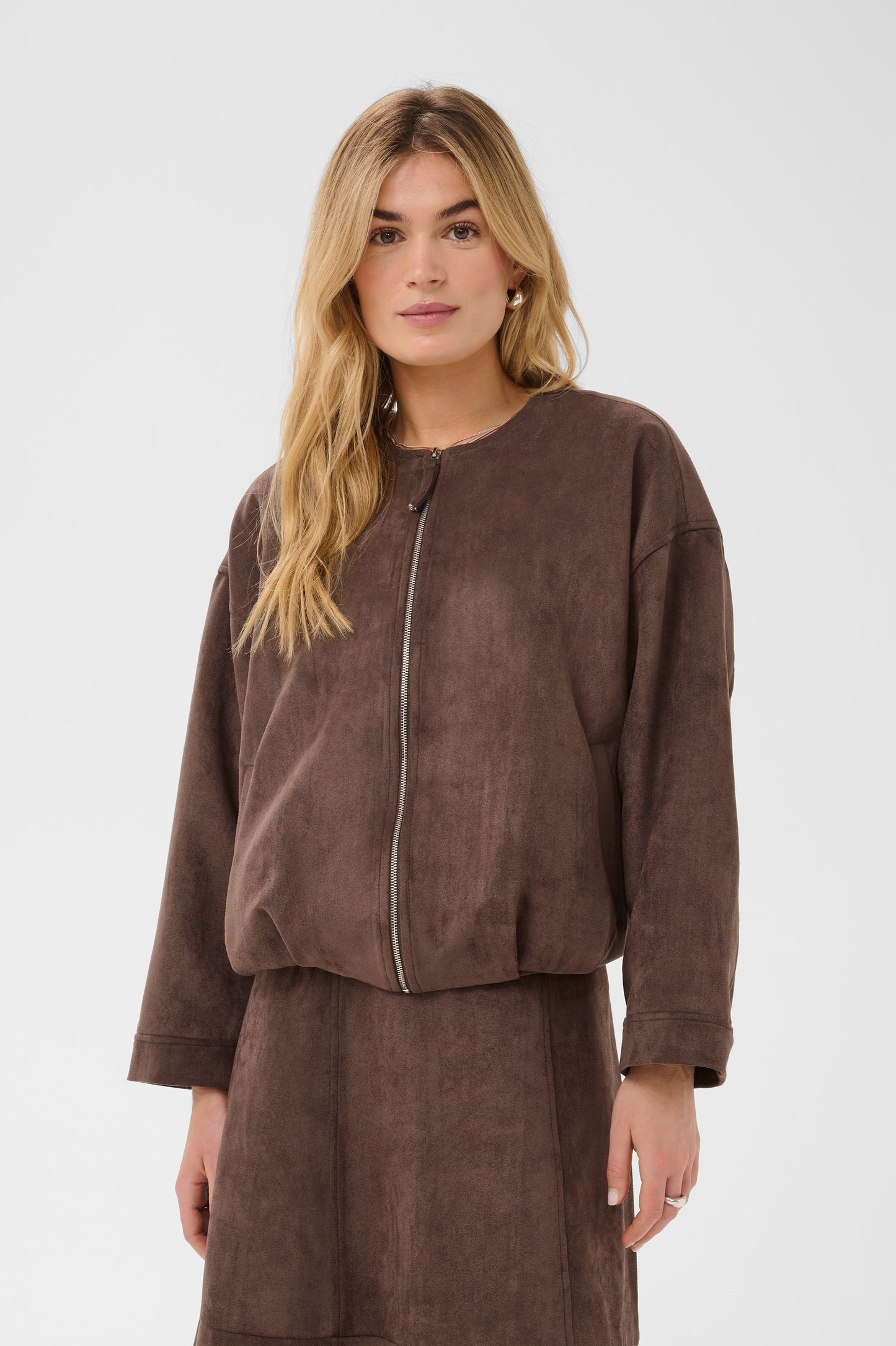 Saint tropez suede look shadow jacket in chocolate brown