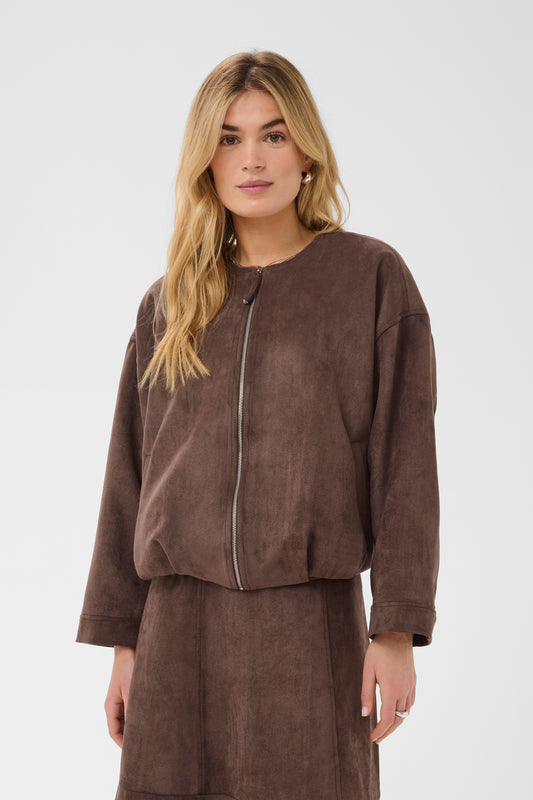 Saint tropez suede look shadow jacket in chocolate brown