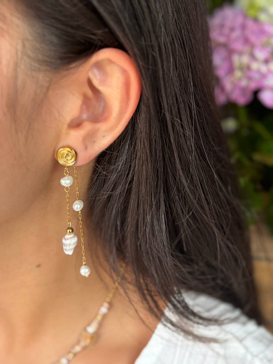 Ocean Ripples 18ct gold plated pearl shell dangle earrings