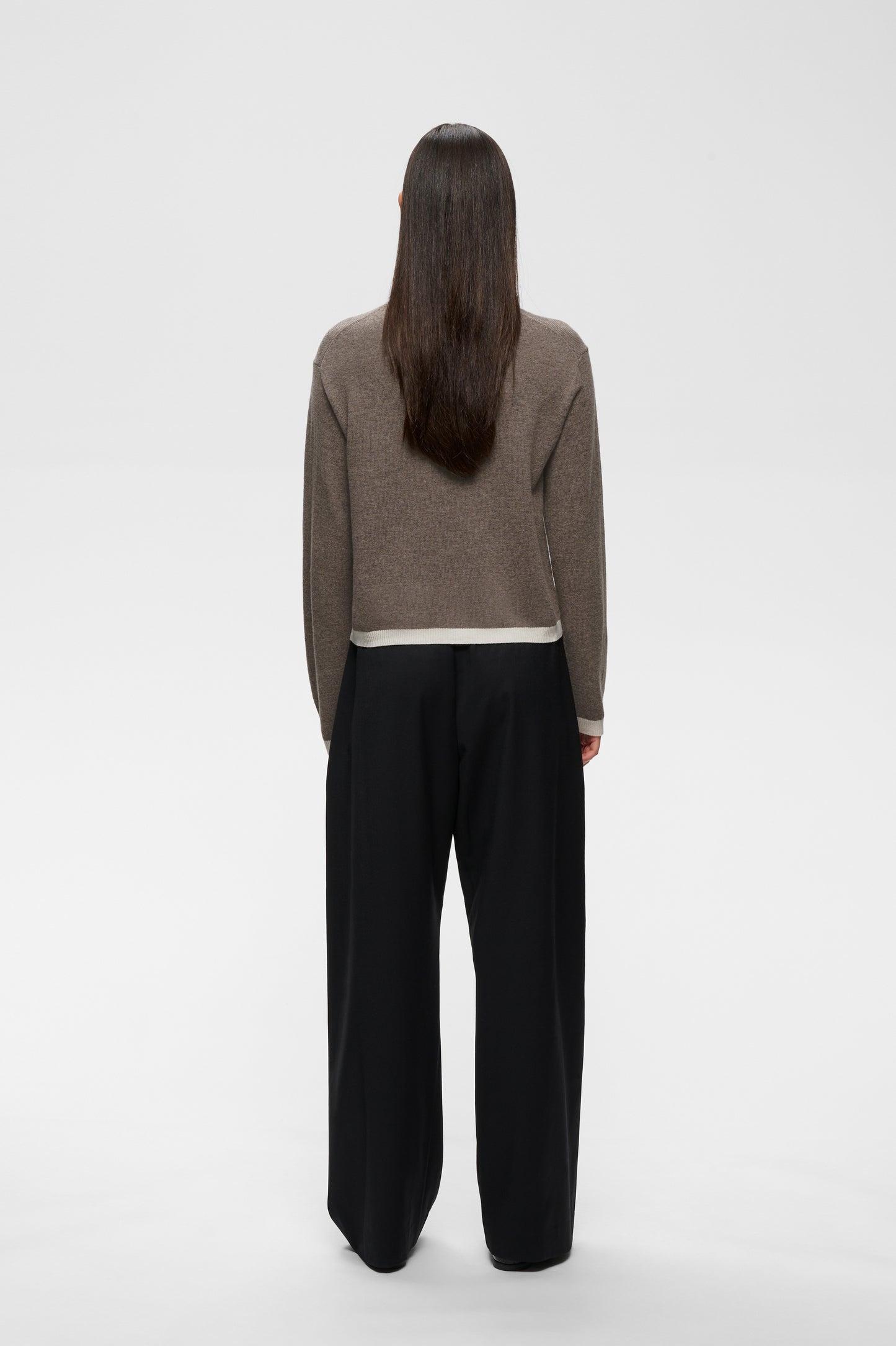 Inwear Tally wool and cashmere cardigan in brown with contrasting cream edging
