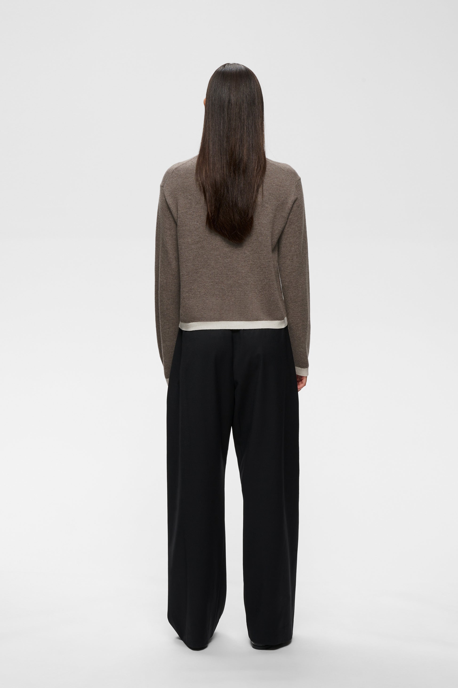 Inwear Tally wool and cashmere cardigan in brown with contrasting cream edging