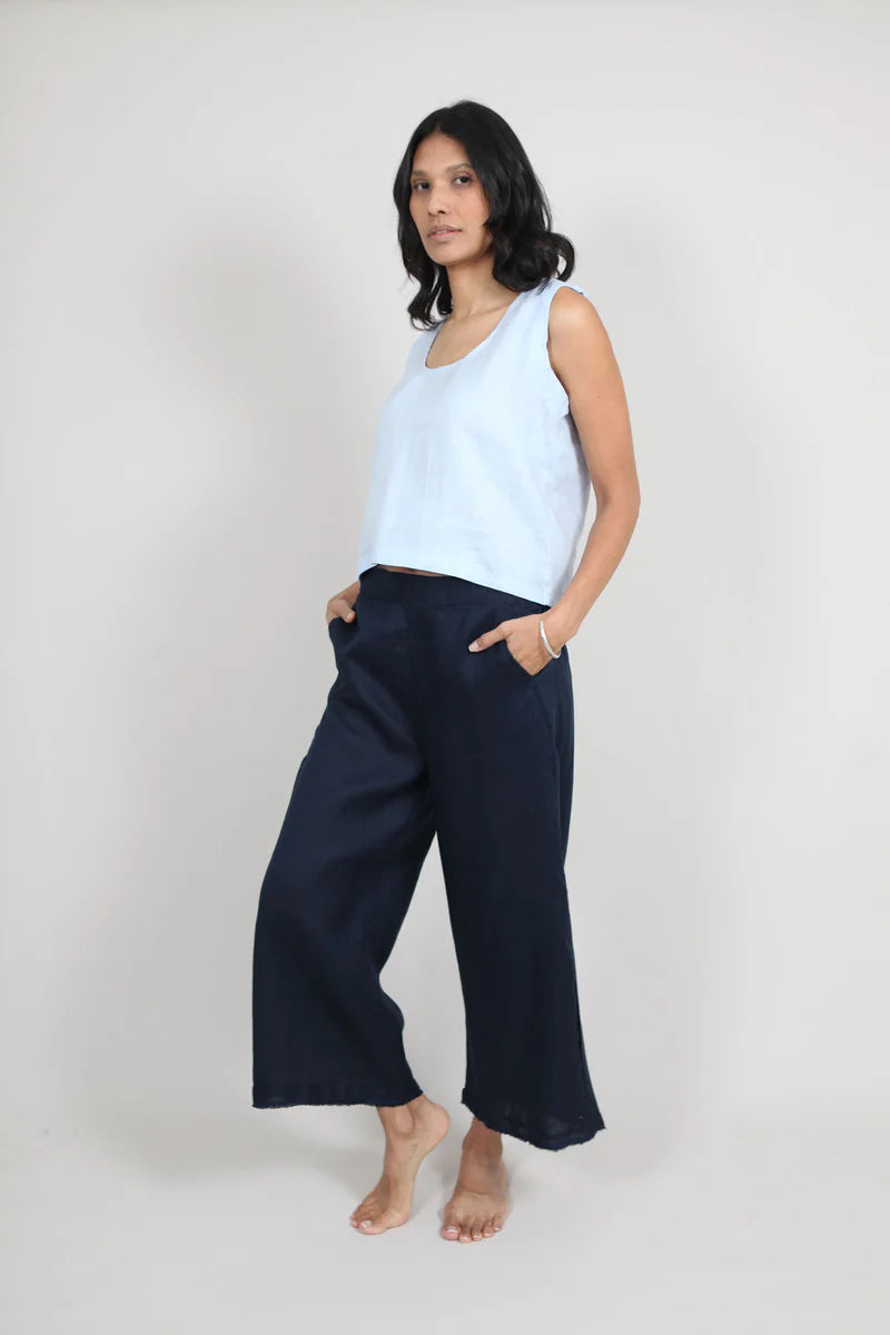 Sadie cropped linen trousers from Dear Prudence in midnight blue
