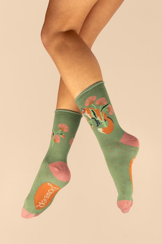 Powder Ankle Socks - Sage Fox in a Meadow