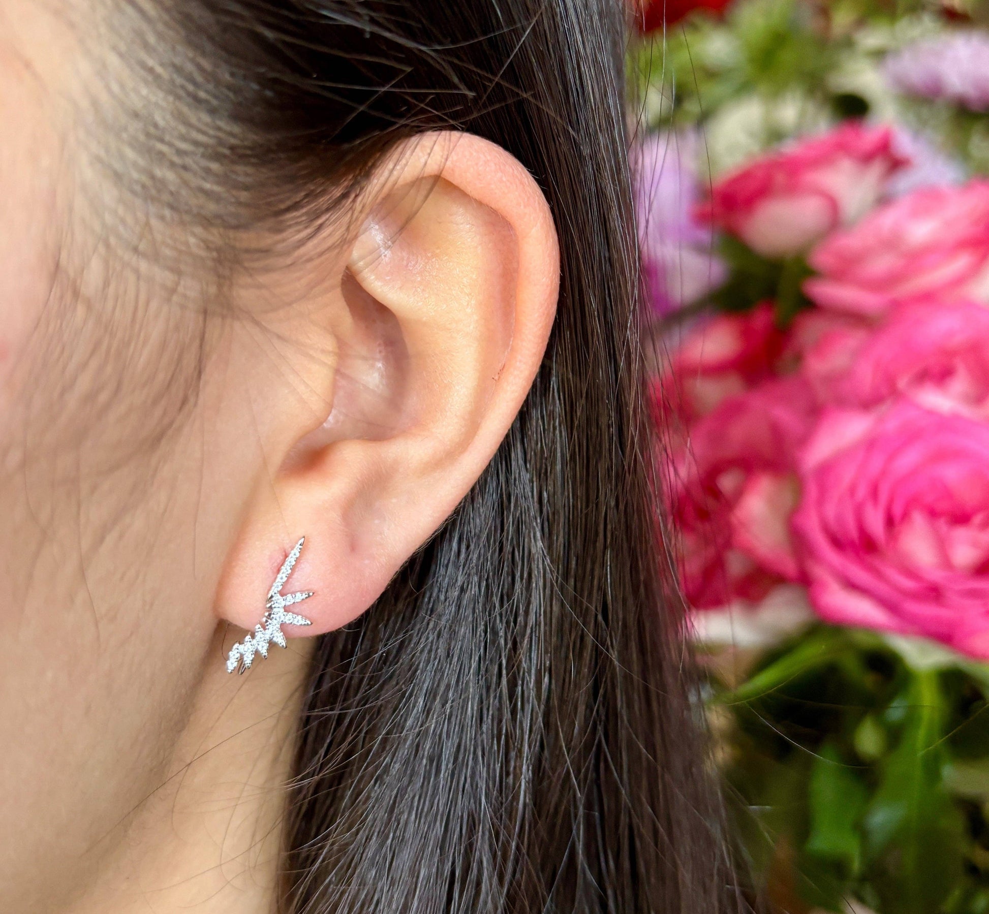 Ocean Ripples 925 sterling silver cubic zirconia celestial wings earrings.
