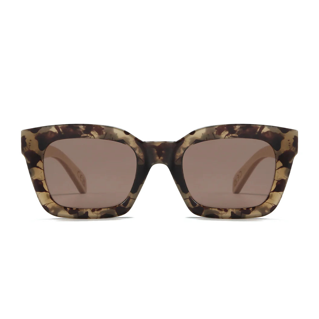SOEK Zahra opal tortoise rectangular sunglasses with brown gradient polarised lenses and white maple wooden arms